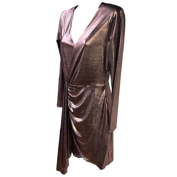 Cache Mini Dress Shiny Dark Purple Ruched V Neck Party Glam Shimmer Chic Size 4 - Picture 6 of 16